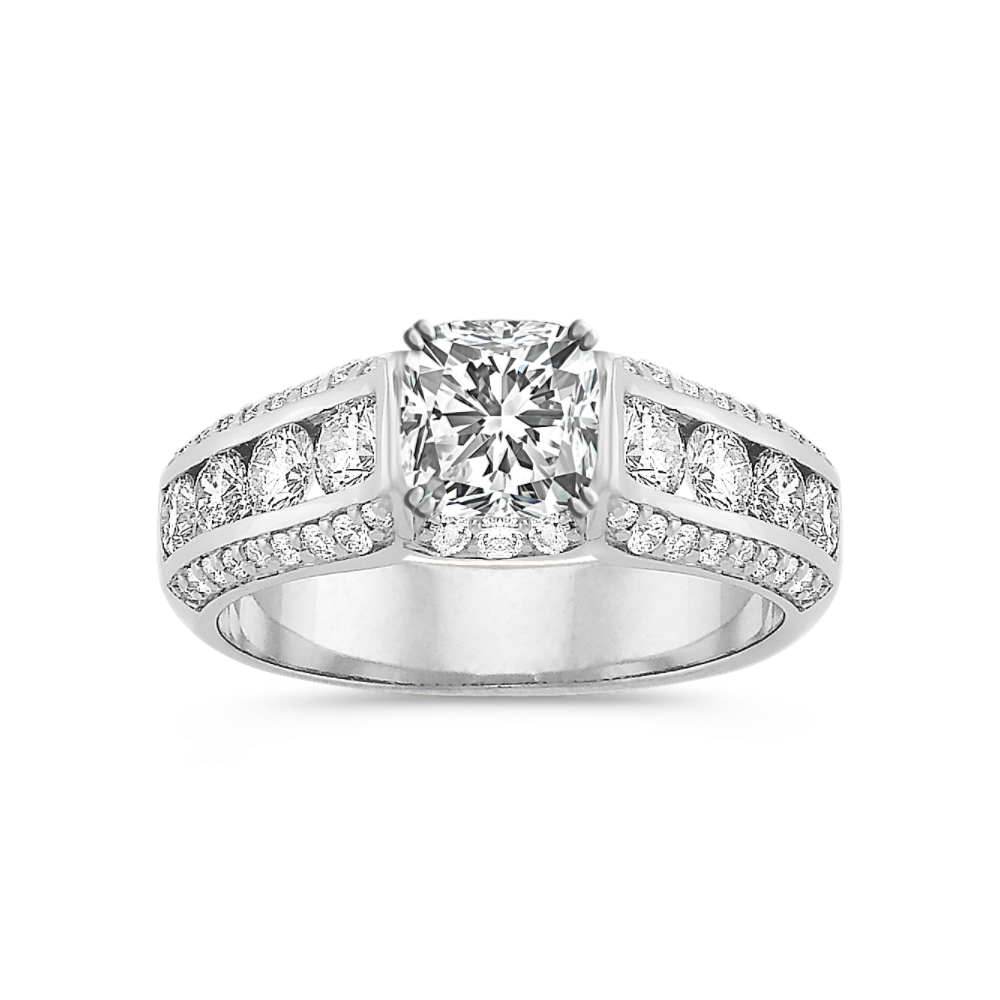 Cathedral Round Natural Diamond Engagement Ring with Channel-Setting