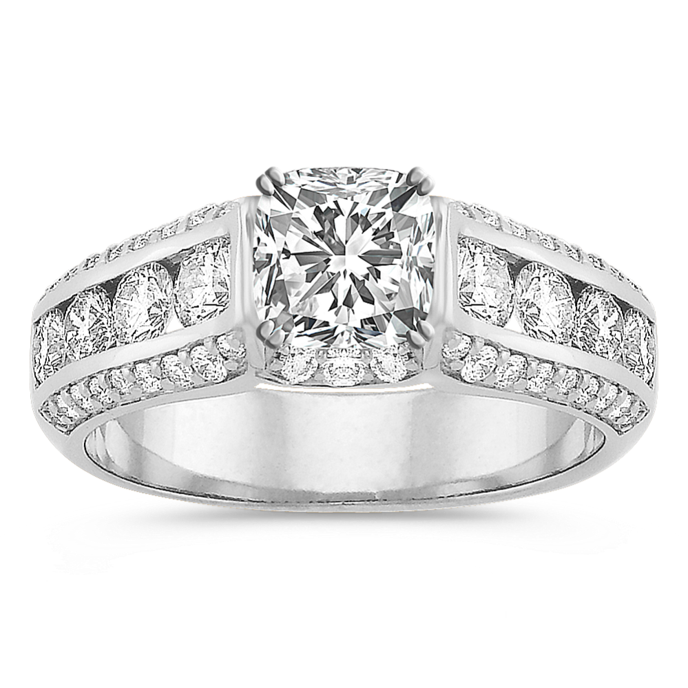 Cathedral Round Diamond Engagement Ring with Channel-Setting