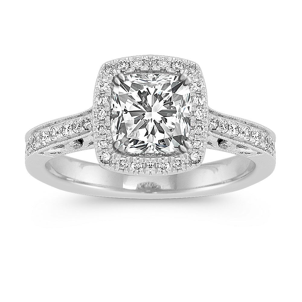 Halo Diamond Engagement Ring with Filigree