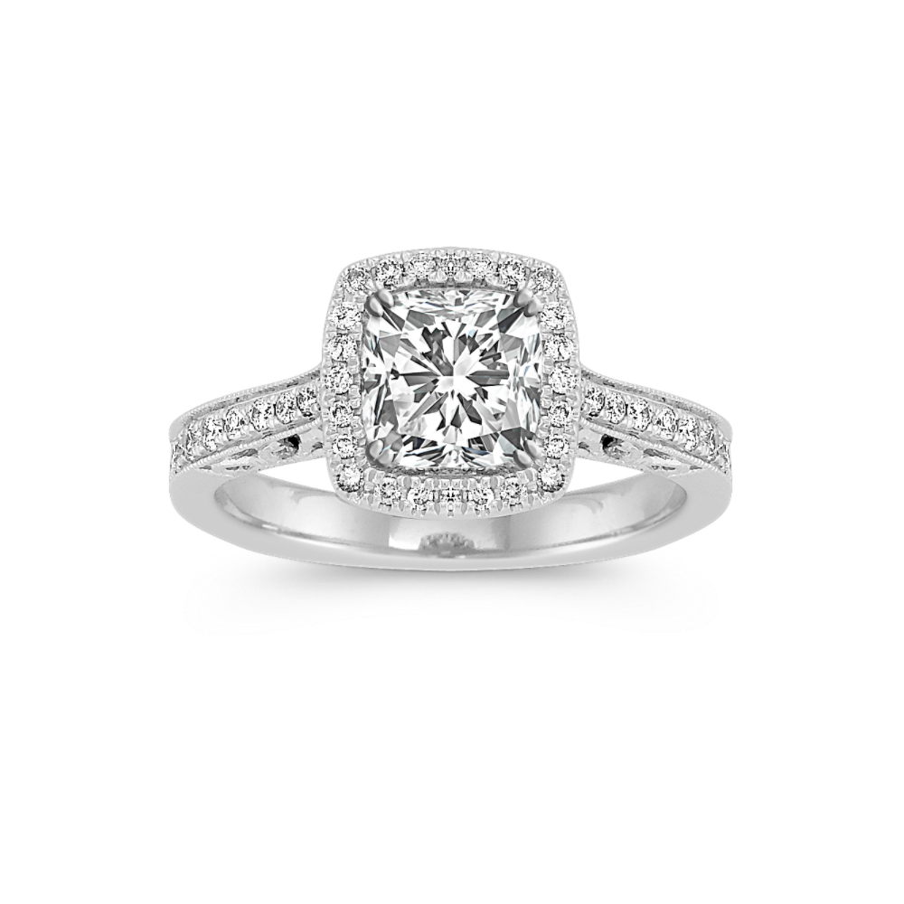 Halo Natural Diamond Engagement Ring with Filigree
