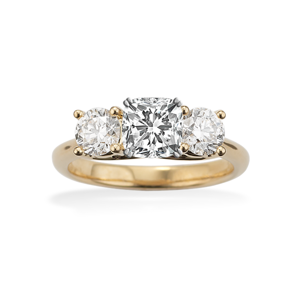 Three-Stone Natural Diamond Engagement Ring in 14k Yellow Gold