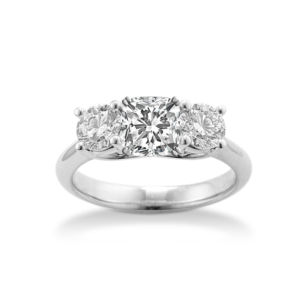 Three-Stone Natural Diamond Engagement Ring in Platinum