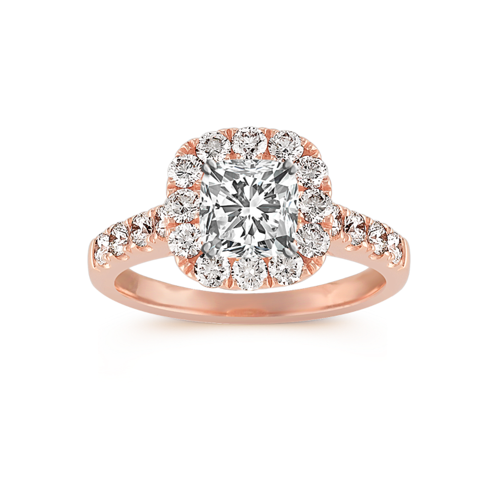 Brava Halo Natural Diamond Engagement Ring in 14k Rose Gold
