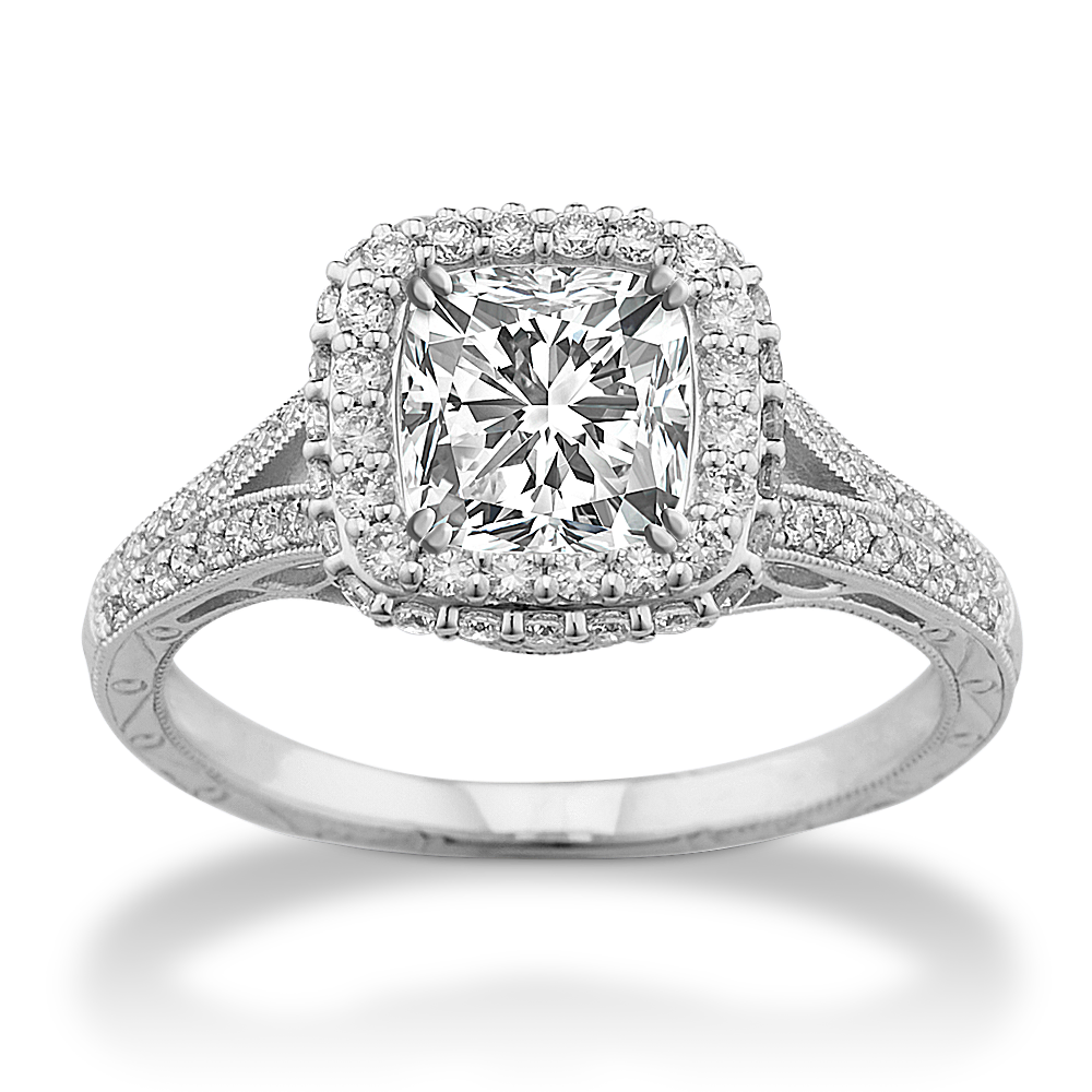 Cora Diamond Halo Engagement Ring in 14K White Gold