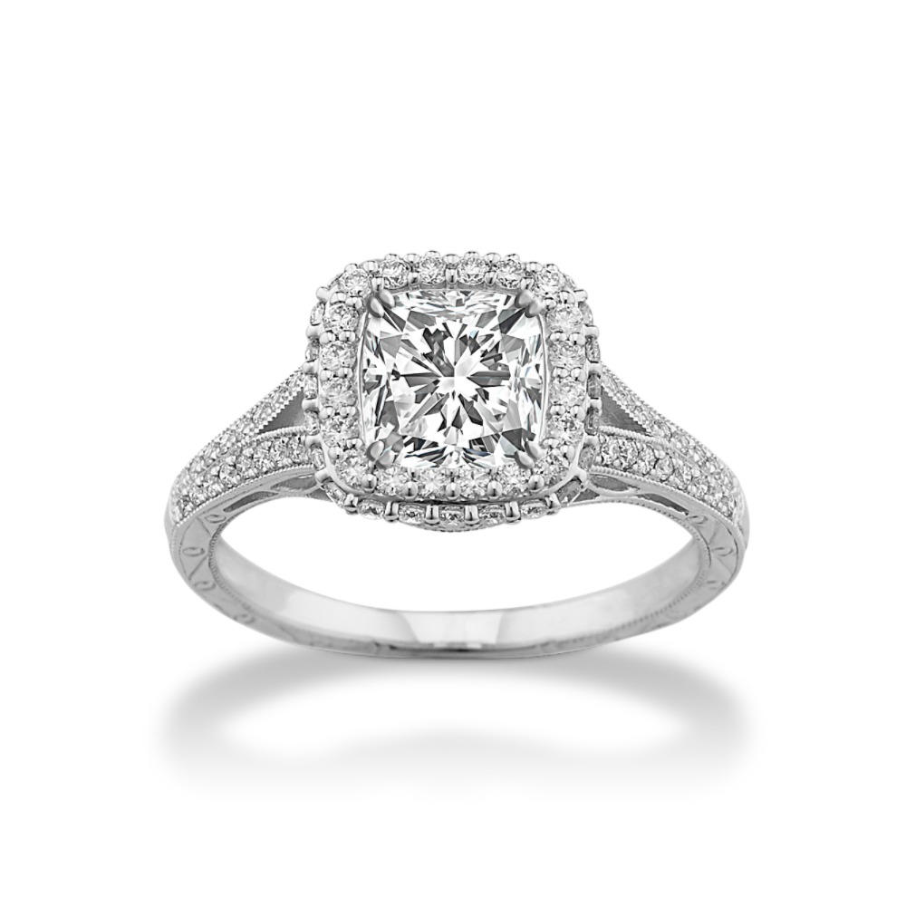 Cora Natural Diamond Halo Engagement Ring in 14K White Gold