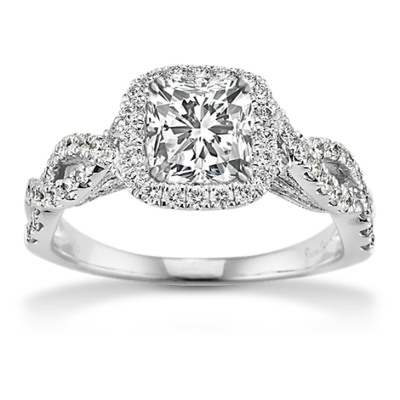 Cannes Infinity Halo Natural Diamond Engagement Ring in 14k White Gold