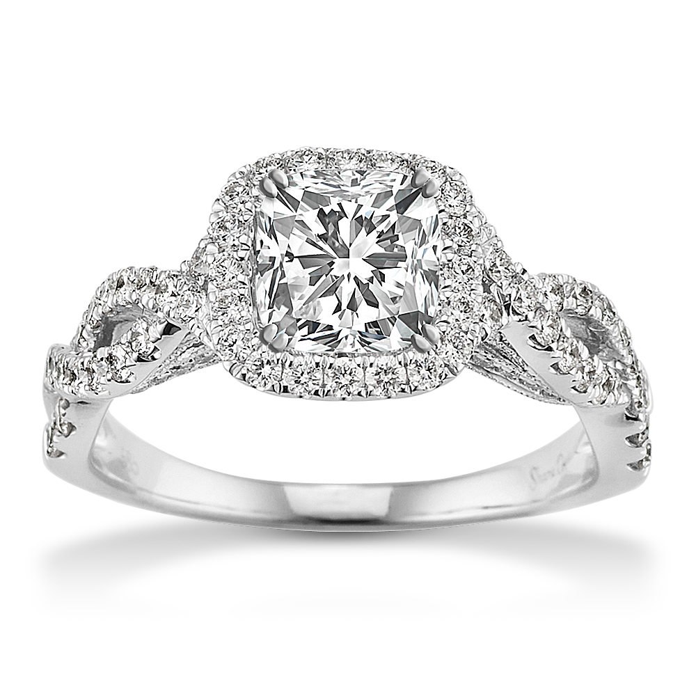 Cannes Infinity Halo Diamond Engagement Ring in 14k White Gold