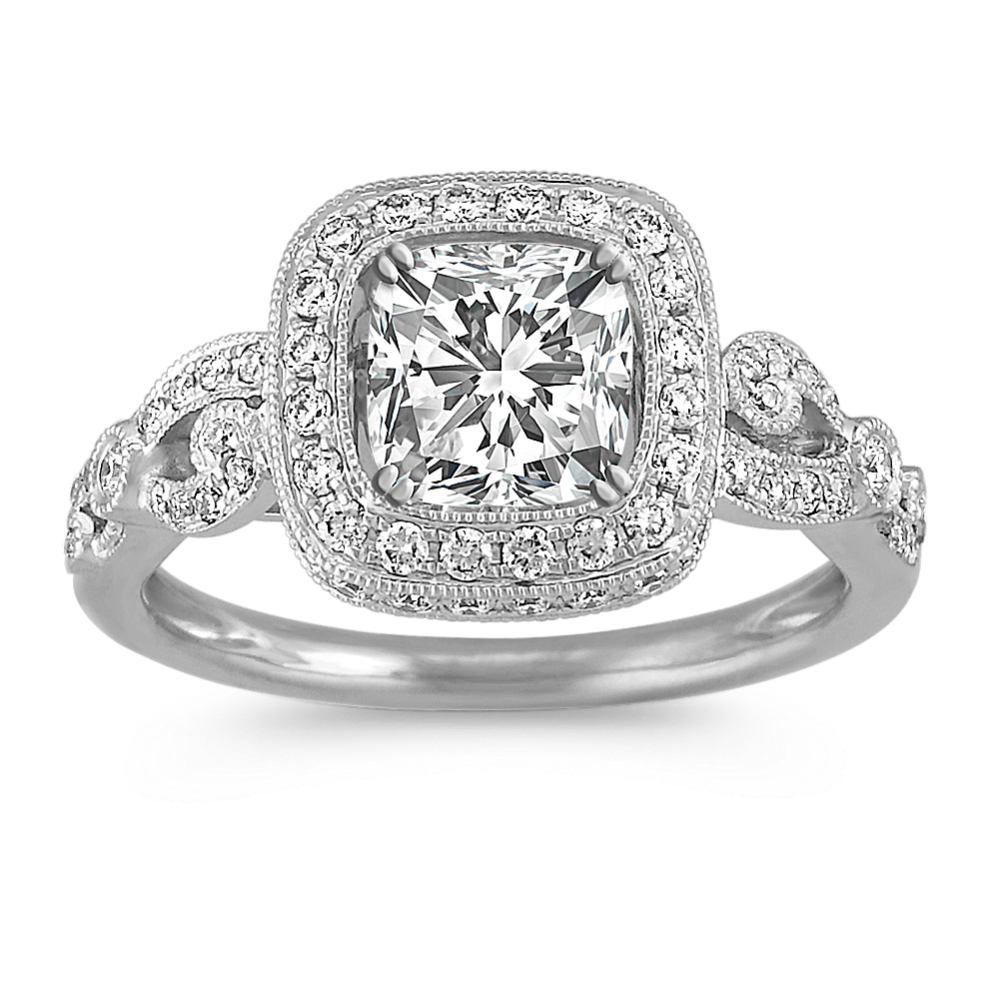Round Diamond Halo Engagement Ring with Vintage Detailing