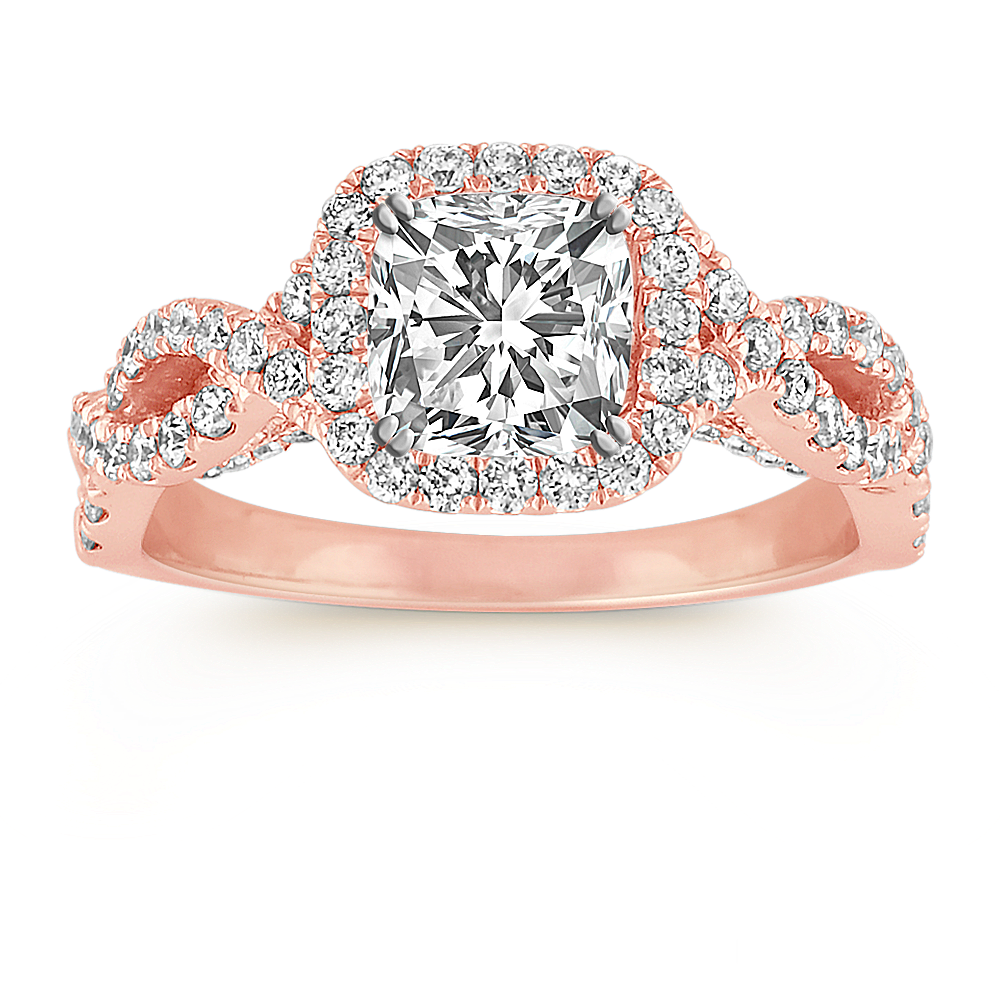 Cannes Infinity Diamond Halo Engagement Ring in 14k Rose Gold