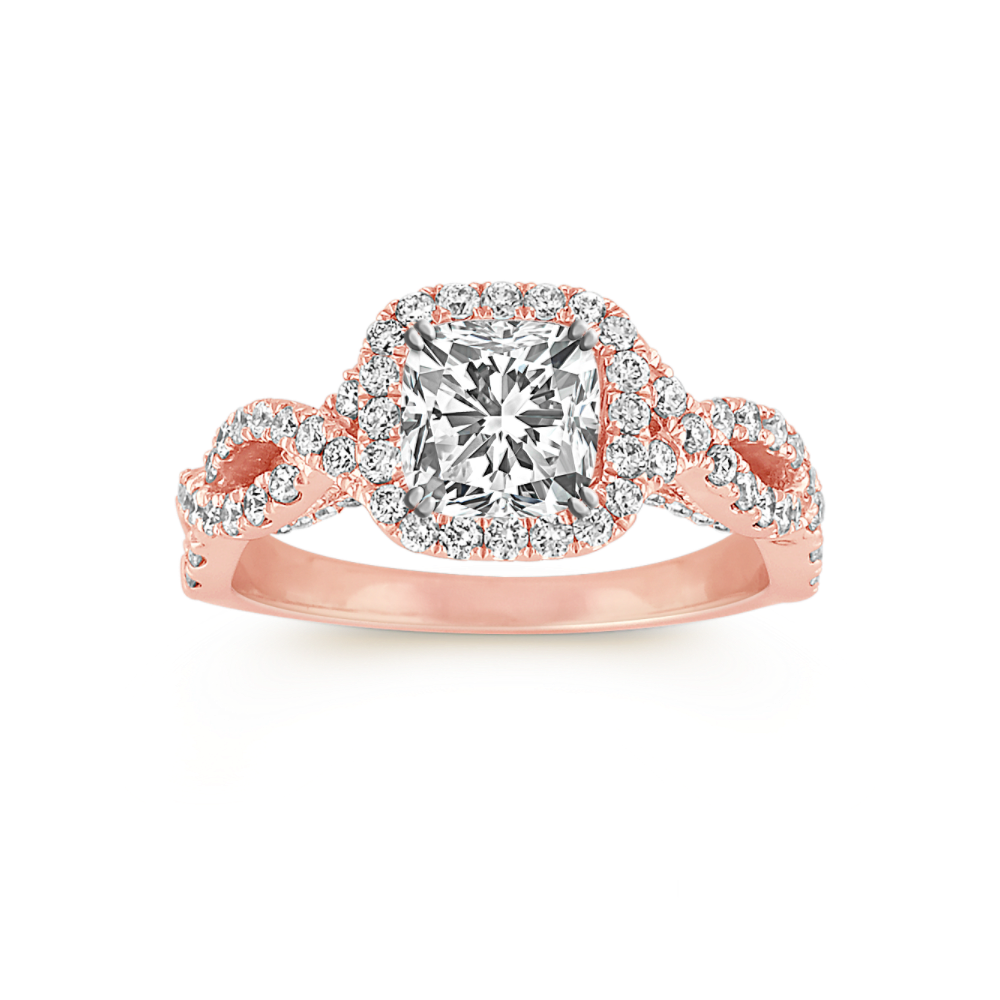 Cannes Infinity Natural Diamond Halo Engagement Ring in 14k Rose Gold
