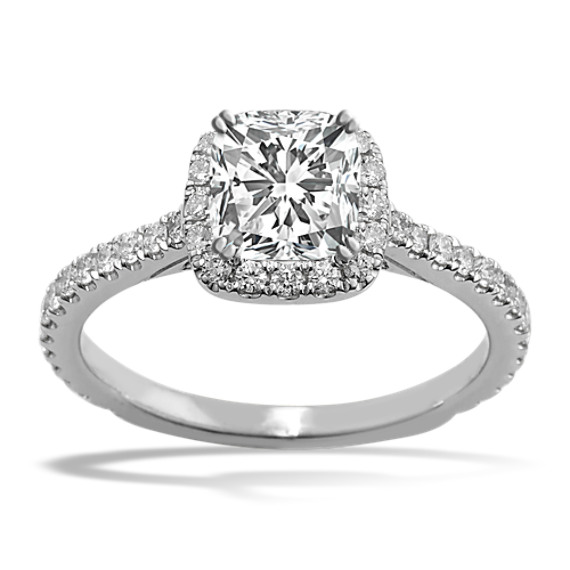 Horizon Diamond Halo Engagement Ring in 14K White Gold