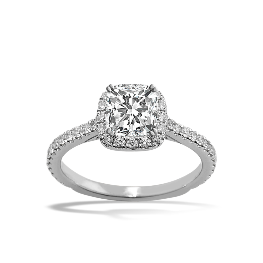 Horizon Natural Diamond Halo Engagement Ring in 14K White Gold