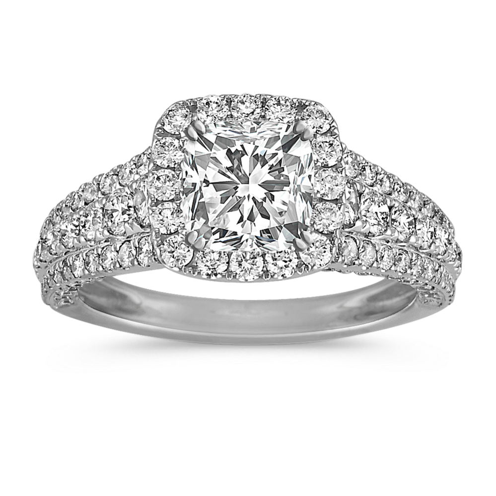 Round Diamond Halo Engagement Ring with Pave-Setting