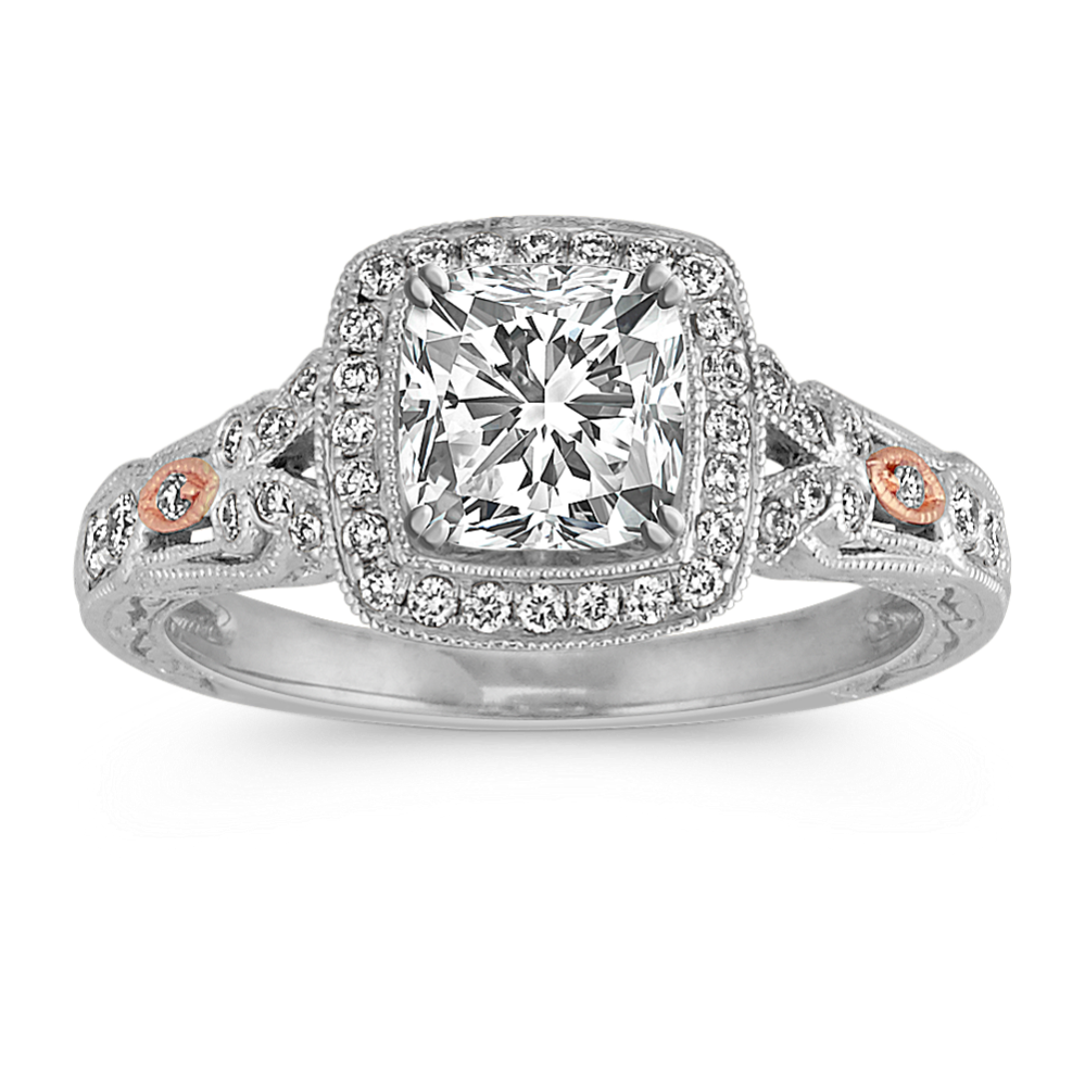 Pave-Set Round Diamond Vintage Halo Engagement Ring