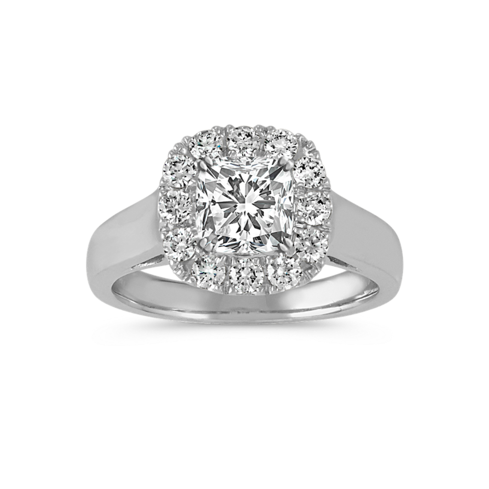 Cushion Halo Diamond Platinum Engagement Ring Shane Co.