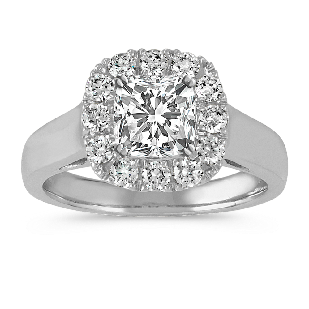 Cushion Halo Diamond Platinum Engagement Ring