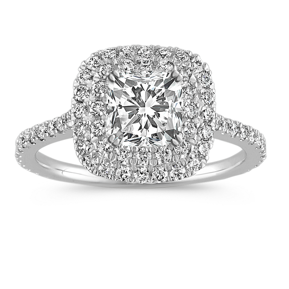 Round Diamond Double Halo Engagement Ring with Pave-Setting