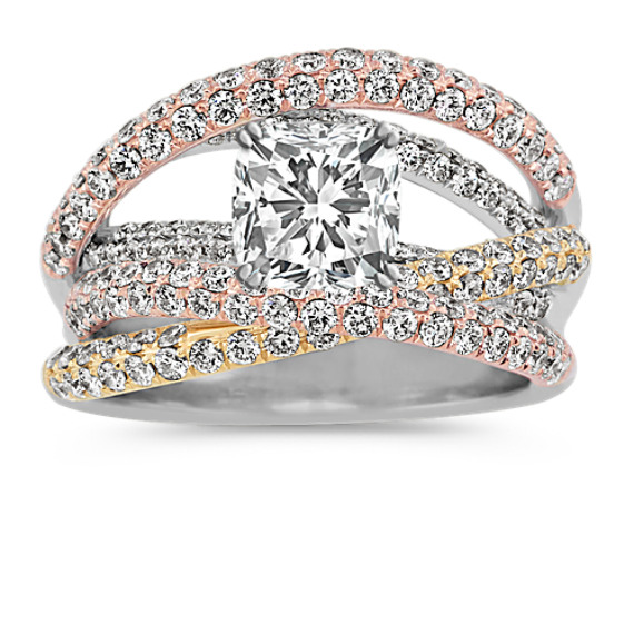 Rhapsody Diamond Engagement Ring in 14k Tri-Tone Gold