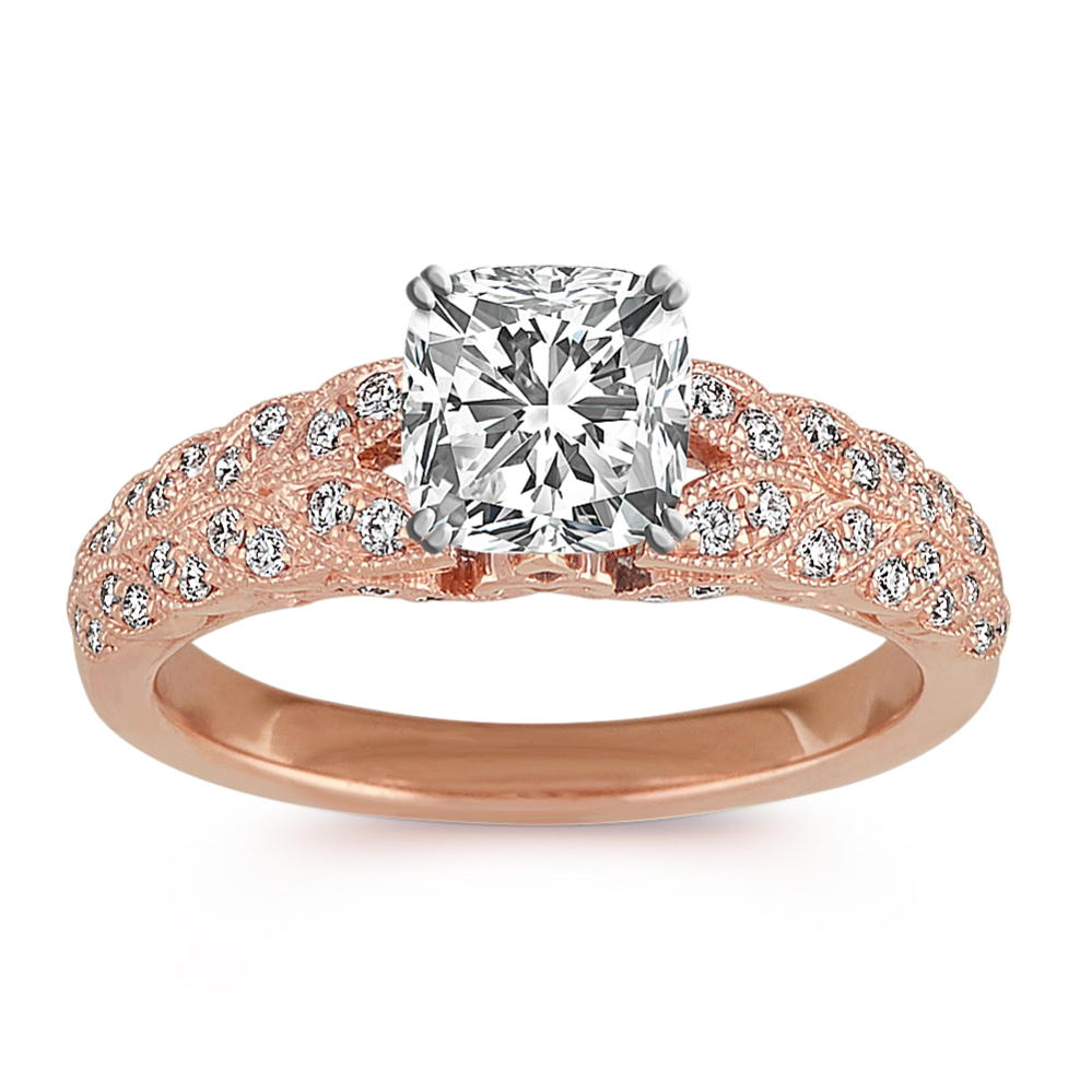 14k Rose Gold Vintage Leaf Diamond Engagement Ring