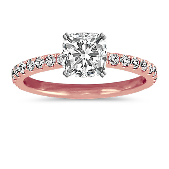 Pave-Set Diamond Engagement Ring in 14k Rose Gold with Cushion Cut Diamond