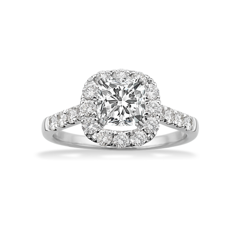 Sandrine Halo Natural Diamond Engagement Ring in Platinum