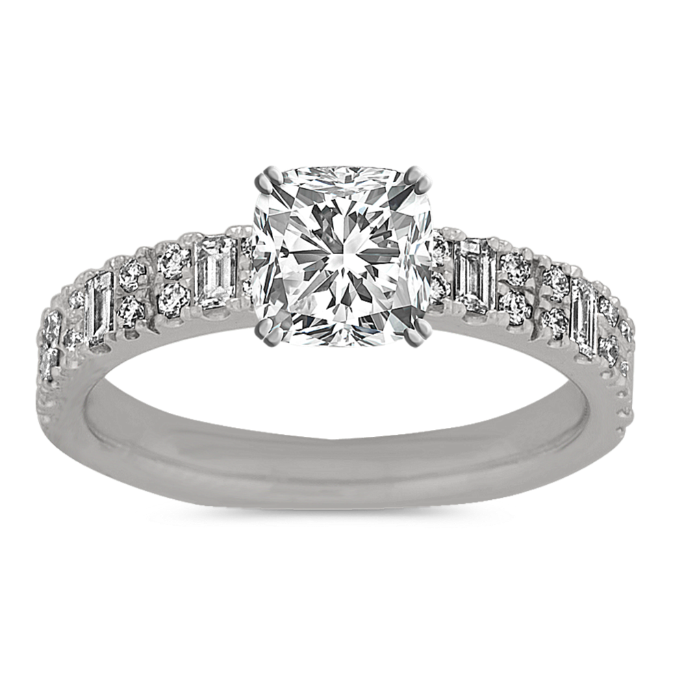 Classic Baguette and Pave Diamond Engagement Ring Shane Co