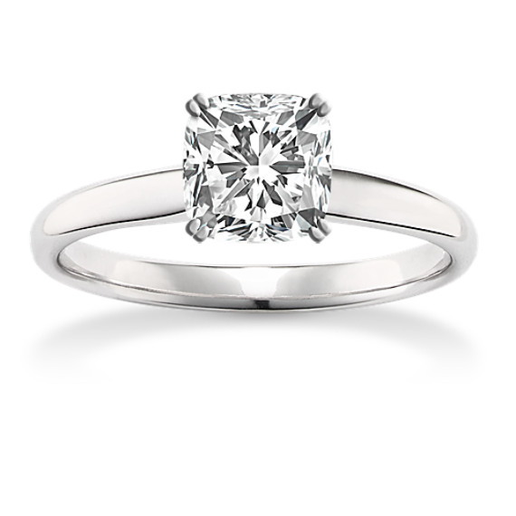 Solitaire Engagement Ring in 14k White Gold with Cushion Cut Diamond