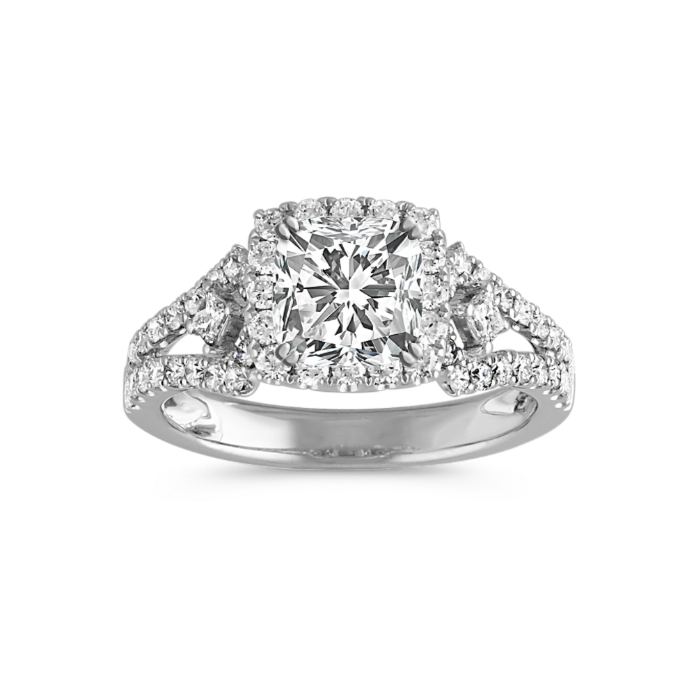 Cushion Halo Engagement Ring with Pave-Set Diamonds