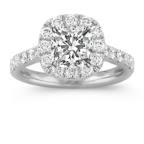 Halo Diamond Platinum Engagement Ring with Pave Setting