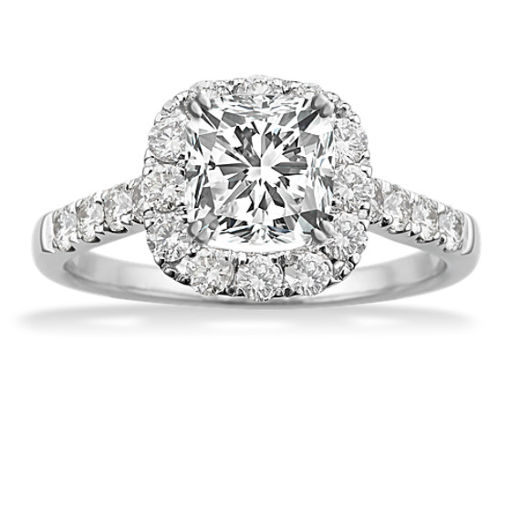 Diamond Halo Engagement Ring with Cushion Cut Diamond