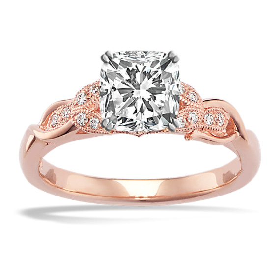 Vintage Cathedral Engagement Ring in 14k Rose Gold with Cushion Cut Diamond