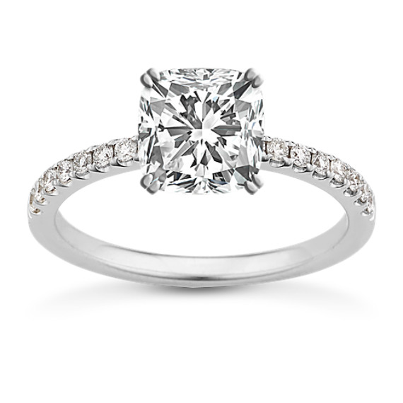 Pave-Set Diamond Engagement Ring with Cushion Cut Diamond