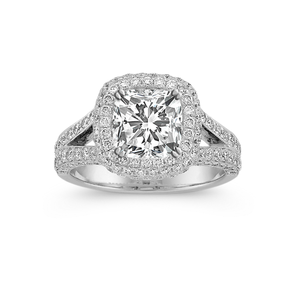 Nora Split Shank Halo Natural Diamond Engagement Ring with Pave-Setting
