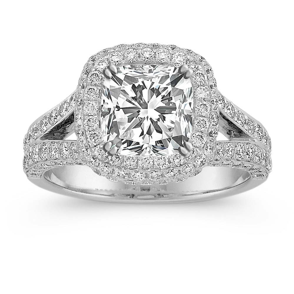 Nora Split Shank Halo Diamond Engagement Ring with Pave-Setting