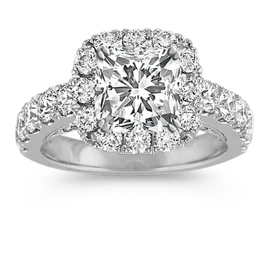 Halo Engagement Ring with Round Diamond Accents