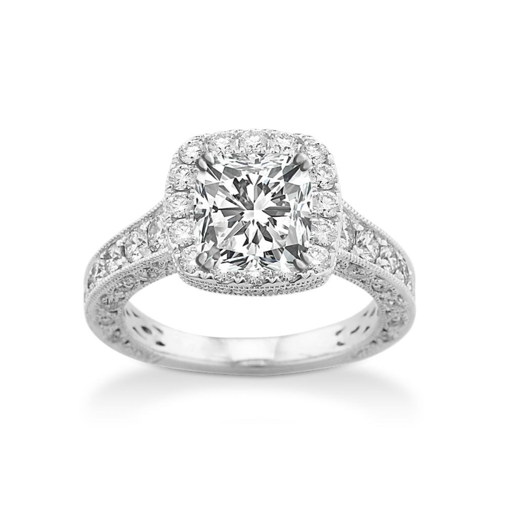 Natural Diamond Halo Vintage Engagement Ring