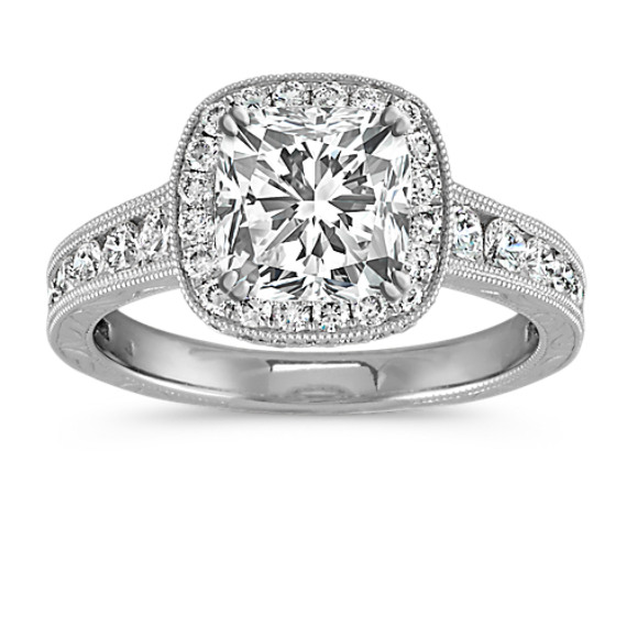 Cushion Halo Diamond Vintage Engagement Ring with Cushion Cut Diamond