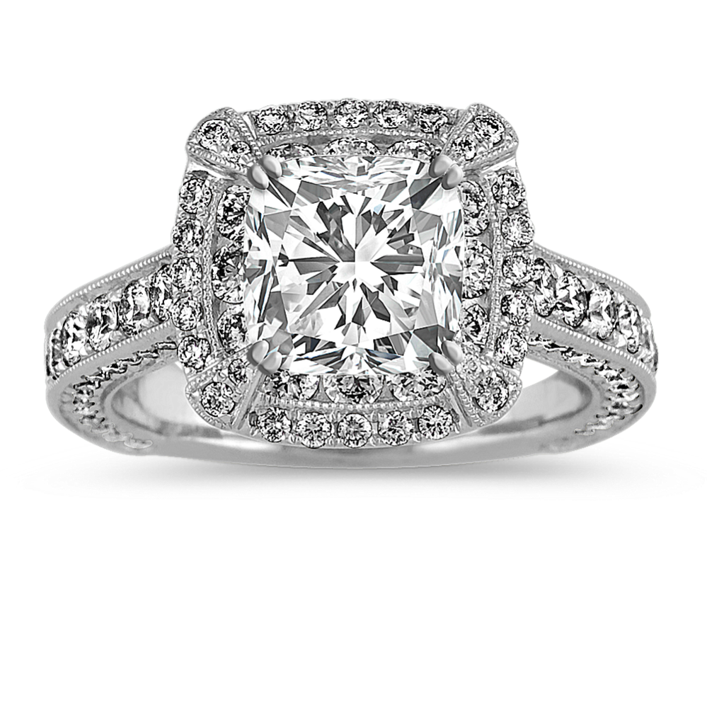 Vintage Halo Engagement Ring in Platinum
