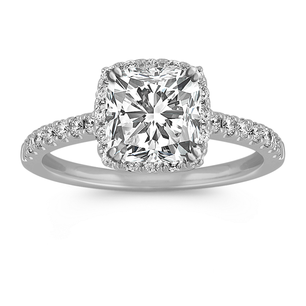 Delia Halo Engagement Ring in Platinum (Cushion)