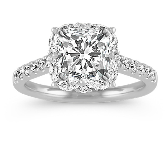 Jubilee Pave-Set Diamond Halo Engagement Ring with Cushion Cut Diamond