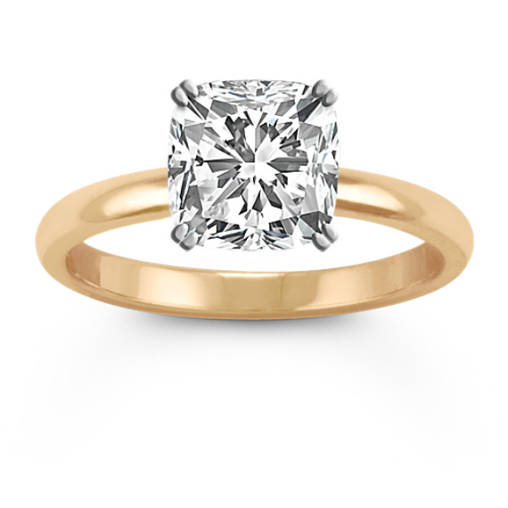 Classic Solitaire Engagement Ring in 14K Yellow Gold with Cushion Cut Diamond