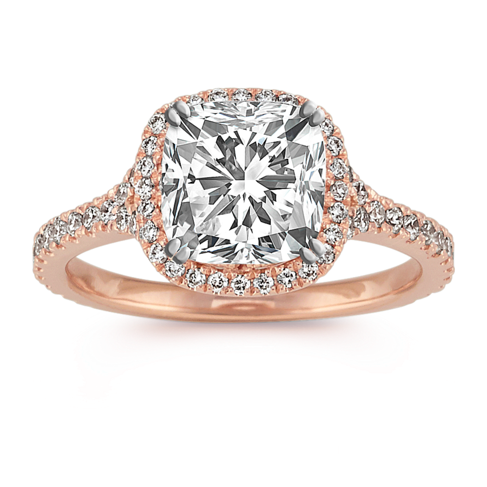 Double Cushion Halo Diamond Engagement Ring in 14k Rose Gold