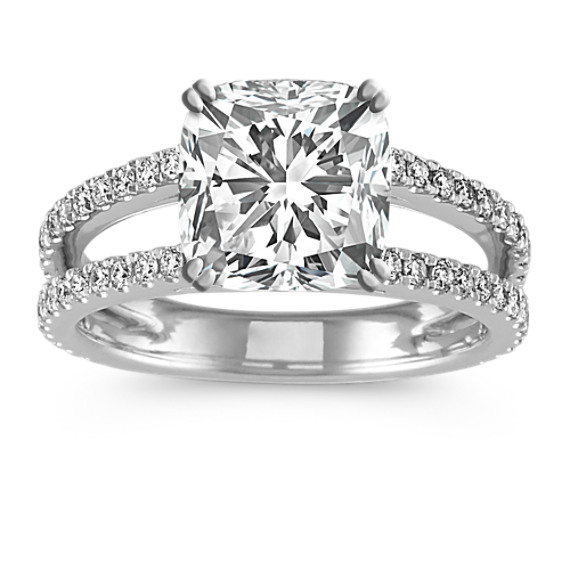 Cathedral Diamond Double Row Engagement Ring with Cushion Cut Diamond