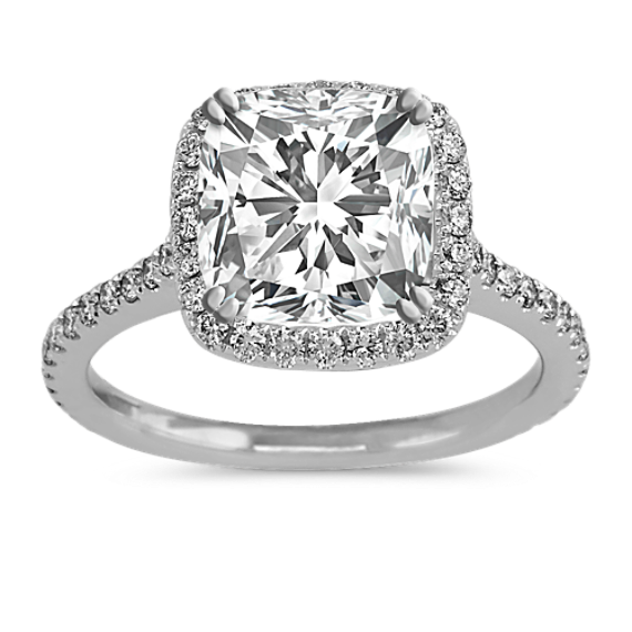 Natural Diamond Halo Engagement Ring in 14k White Gold