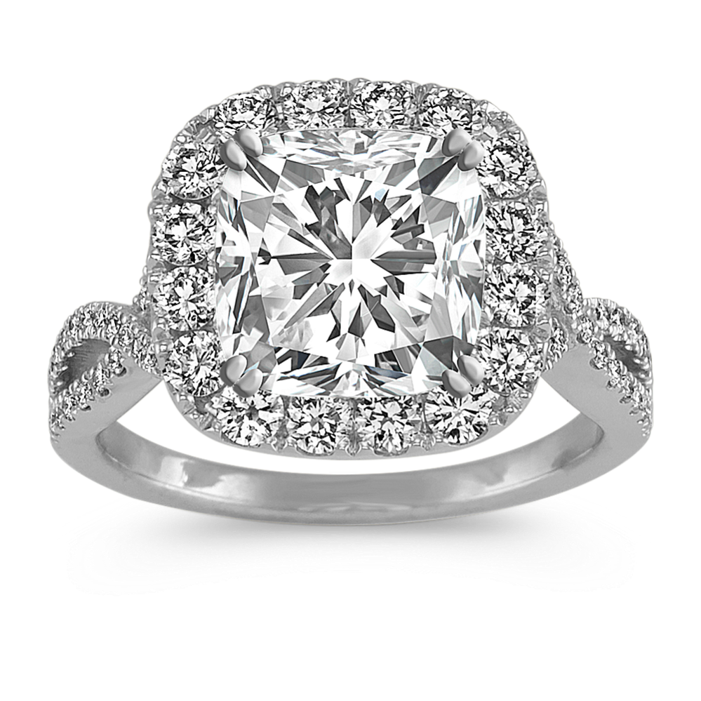 Diamond Halo Engagement Ring in 14k White Gold