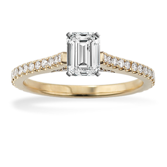 Renia Diamond Cathedral Engagement Ring in 14k Yellow Gold with Emerald Cut Diamond