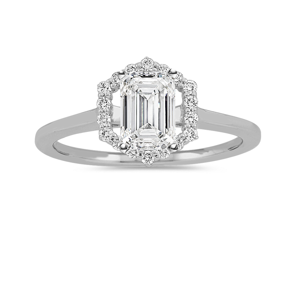 Halo Diamond Engagement Ring in 14k White Gold