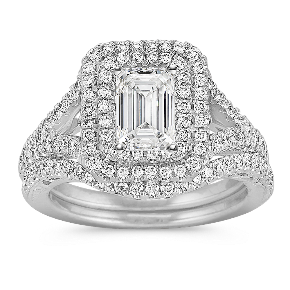 Diamond Halo and Split Shank Wedding Set