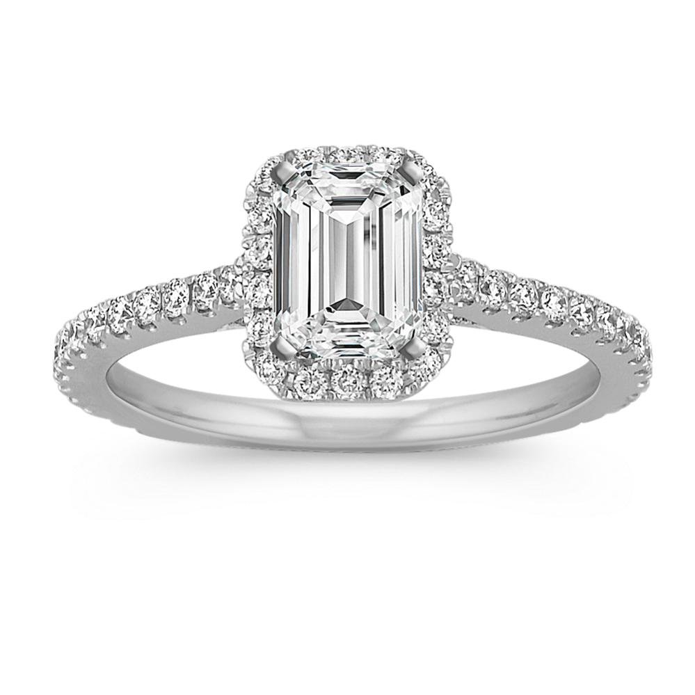 LADIES BAND 0.60CT ROUND/EMERALD DIAMOND 14K WHITE GOLD (CENTER STONE EMERALD DIAMOND APPROX 0.35CT) LADIES BAND 0.60CT ROUND/EMERALD DIAMOND 14K WHITE GOLD (CENTER STONE EMERALD DIAMOND APPROX 0.35CT)