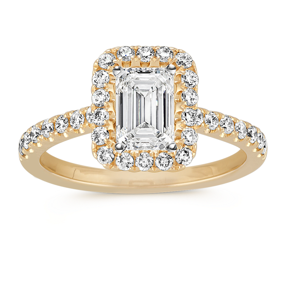 Vista Halo Engagement Ring for 0.75 ct Emerald Cut